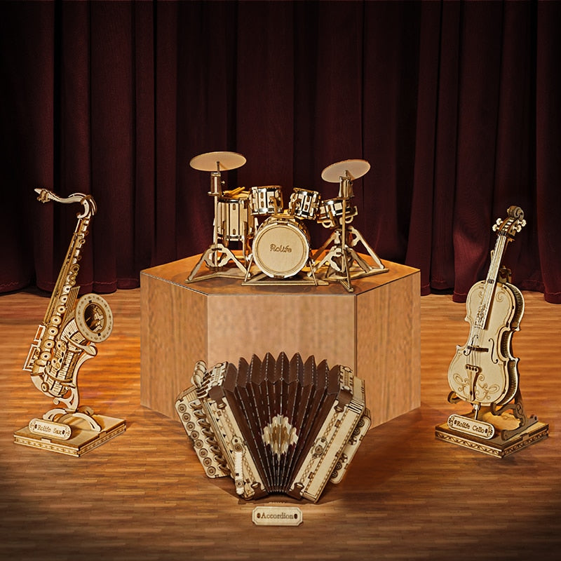 3D Wooden Puzzle | Saxophone Drum Kit Accordion Cello
