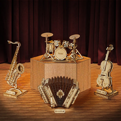 3D Wooden Puzzle | Saxophone Drum Kit Accordion Cello