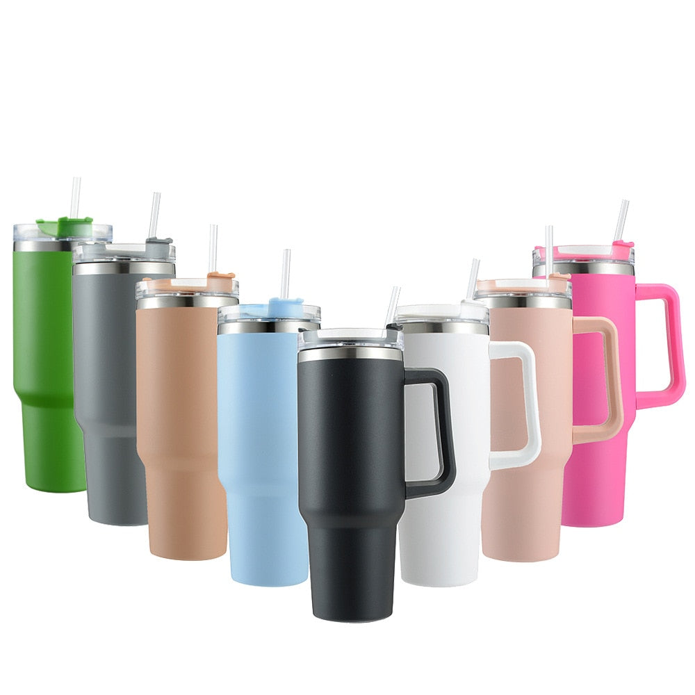 SleekTumbler - Stainless Steel Tumbler with Hard Straw, Insulation, Handle and Lid