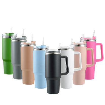 SleekTumbler - Stainless Steel Tumbler with Hard Straw, Insulation, Handle and Lid