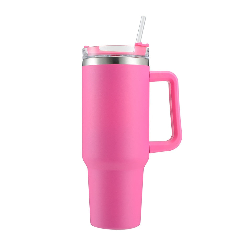 SleekTumbler - Stainless Steel Tumbler with Hard Straw, Insulation, Handle and Lid