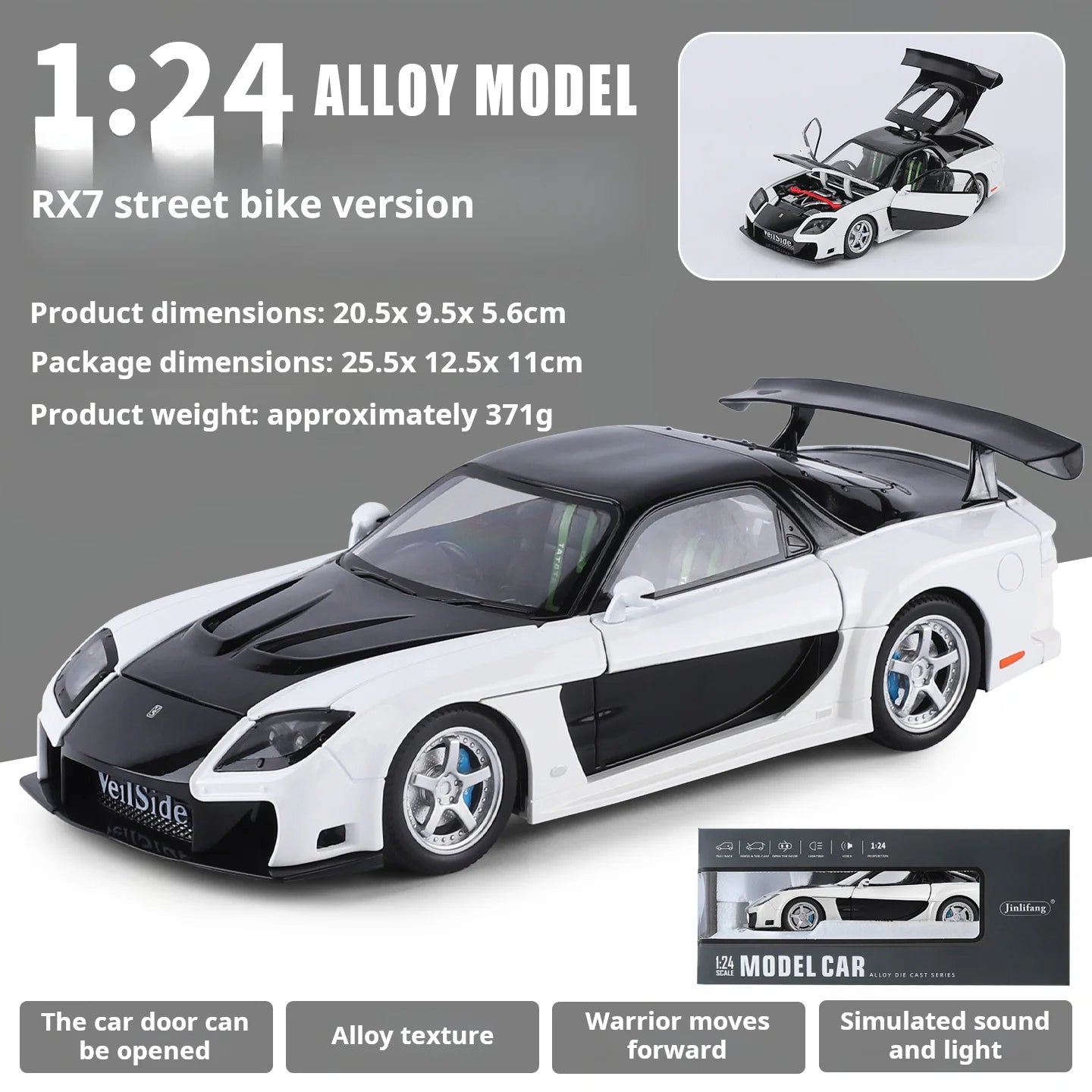 1:24 Boxed RX7 Fast & Furious 3 Han's Iconic Ride Exquisite Die-Cast Alloy Supercar Model Decorative Light & Sound Collect