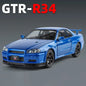 1:24 Nissan GTR R34 Skylin Fast & Furious Alloy Car Model Sound and Light Pull Back Toy Collectibles Gift