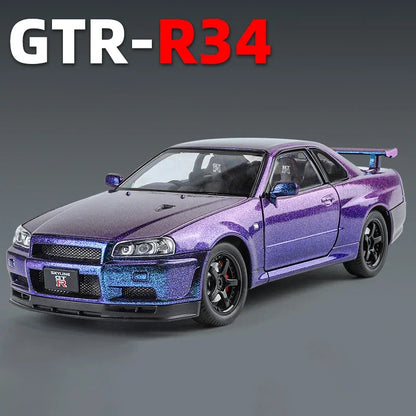 1:24 Nissan GTR R34 Skylin Fast & Furious Alloy Car Model Sound and Light Pull Back Toy Collectibles Gift