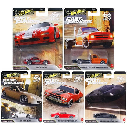 Mattel Hot Wheels Premium Power Trip & Fast & Furious 1/64 Collectible Vehicle 1995 Mazda RX-7 1967 Chevy Car Model Collection