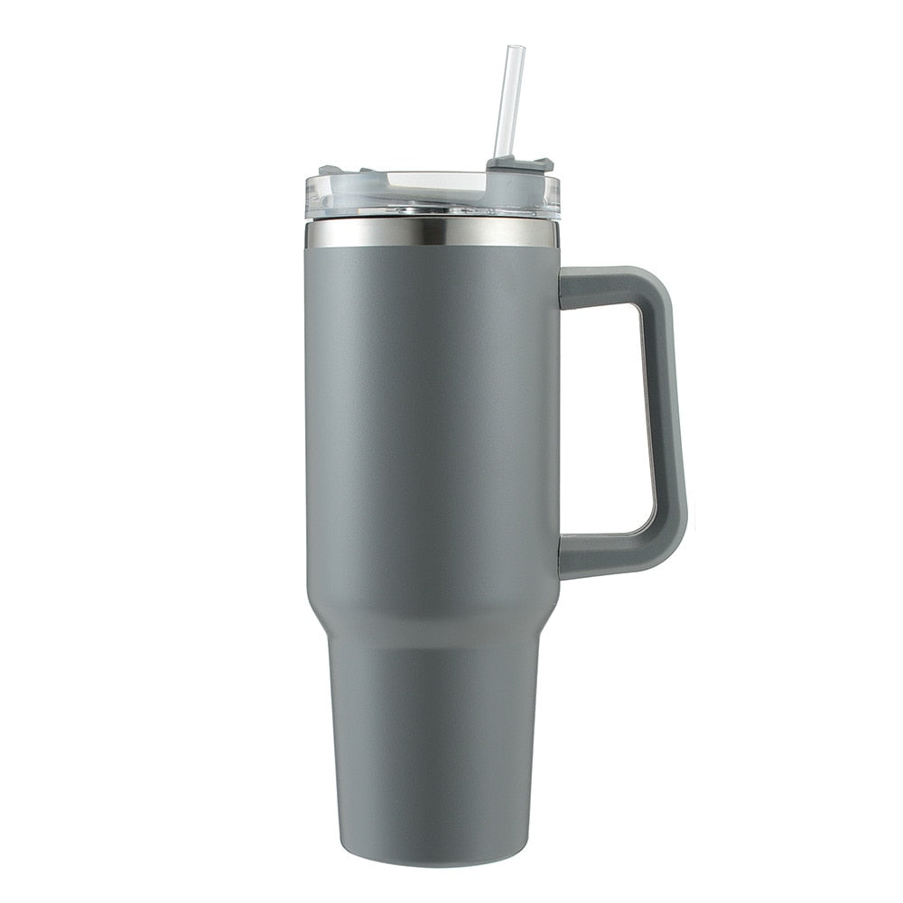 SleekTumbler - Stainless Steel Tumbler with Hard Straw, Insulation, Handle and Lid