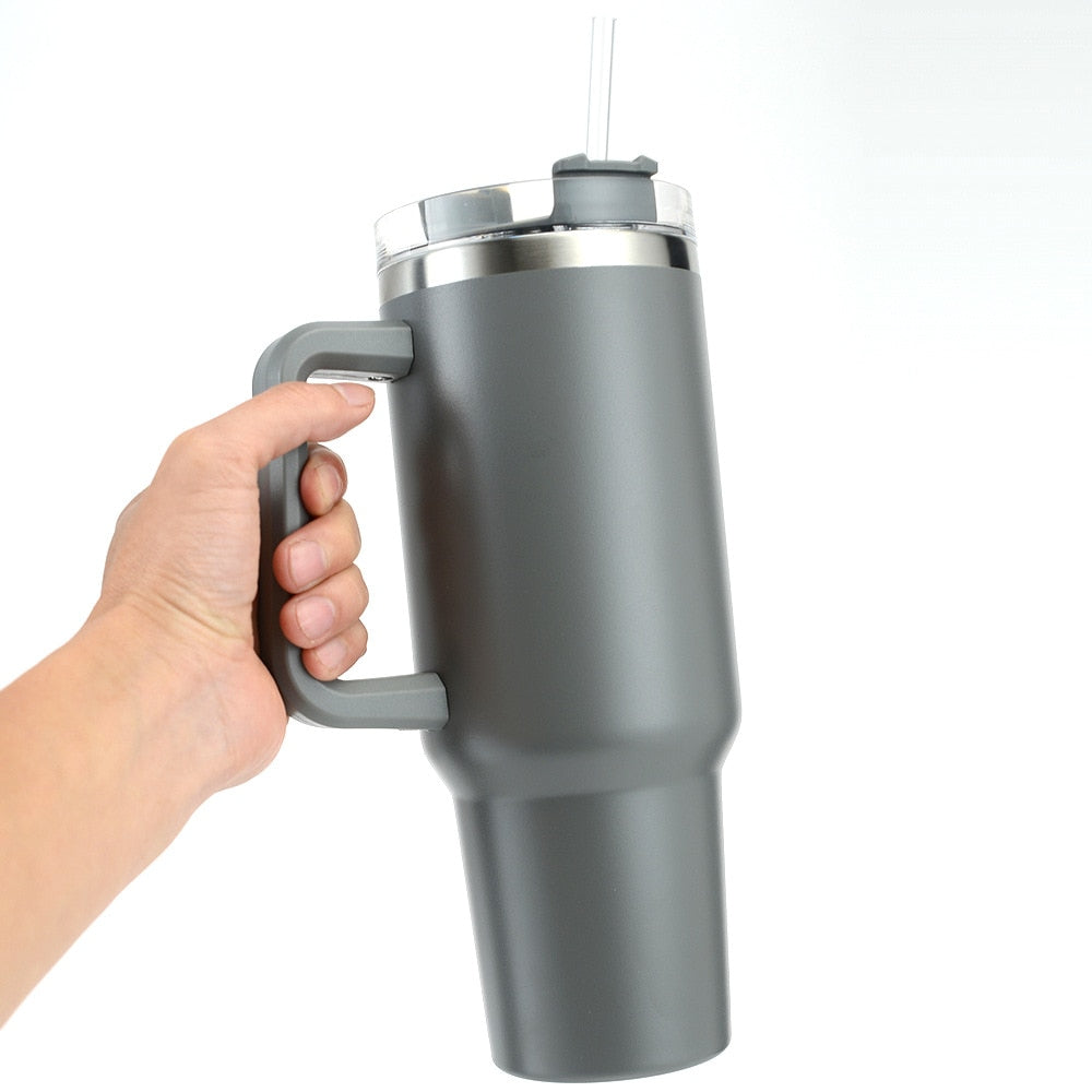 SleekTumbler - Stainless Steel Tumbler with Hard Straw, Insulation, Handle and Lid
