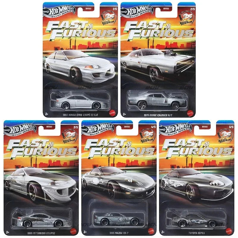 Hot Wheels Silver Series Fast & Furious Classic Car Honda Civic Dodge Charger Mitsubishi Eclipse Alloy Model Collectible Gift