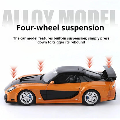 1:24 Boxed RX7 Fast & Furious 3 Han's Iconic Ride Exquisite Die-Cast Alloy Supercar Model Decorative Light & Sound Collect