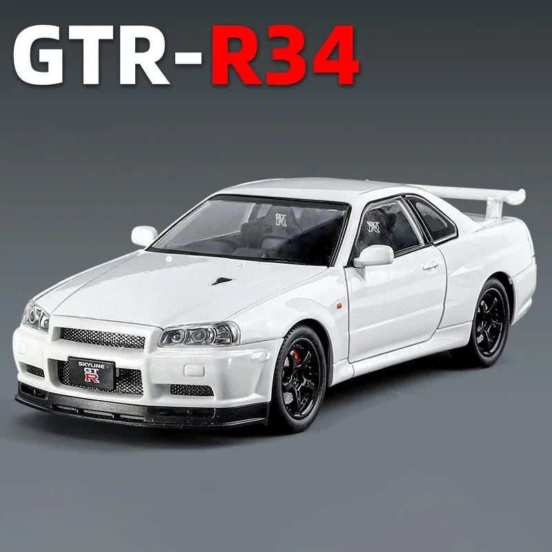 1:24 Nissan GTR R34 Skylin Fast & Furious Alloy Car Model Sound and Light Pull Back Toy Collectibles Gift