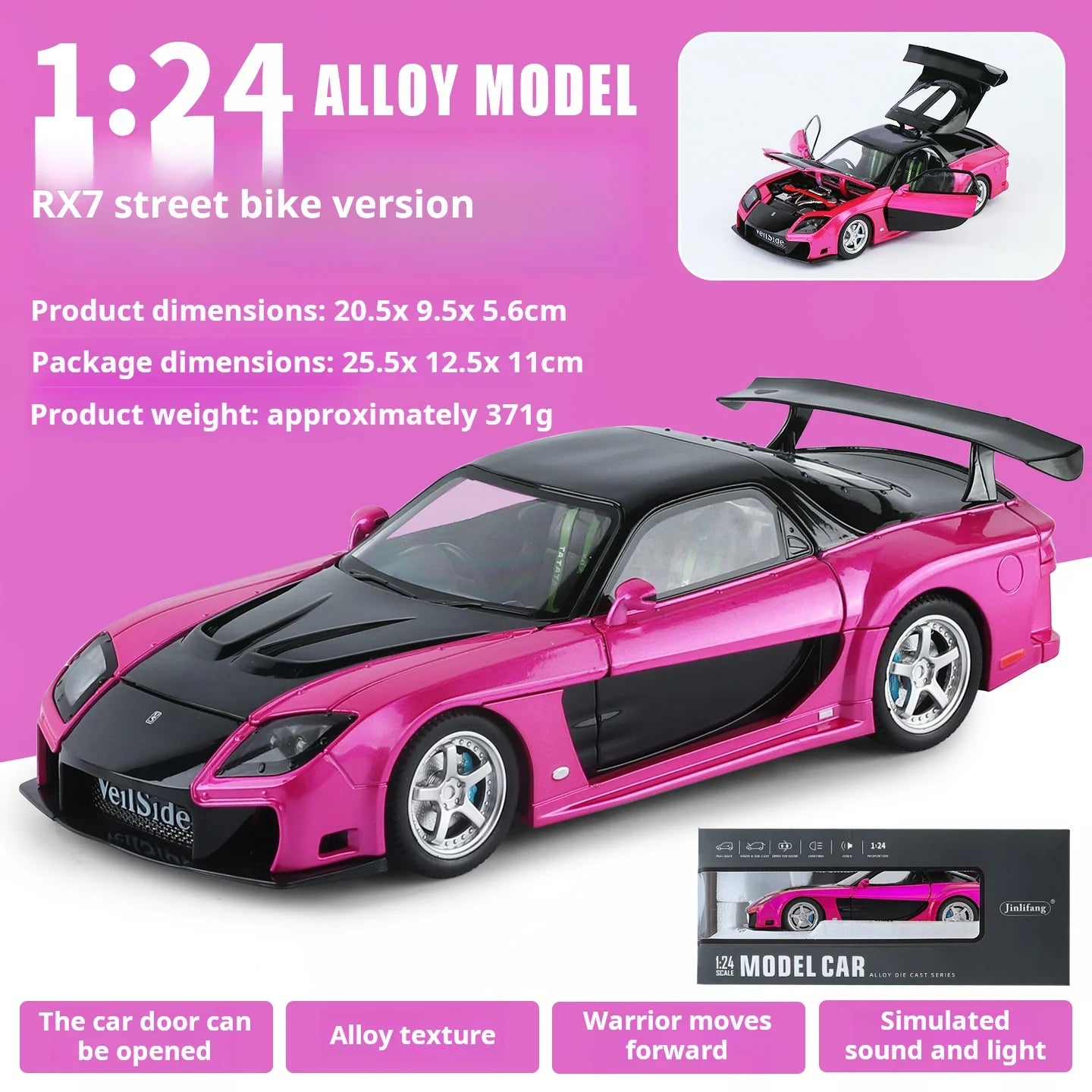 1:24 Boxed RX7 Fast & Furious 3 Han's Iconic Ride Exquisite Die-Cast Alloy Supercar Model Decorative Light & Sound Collect