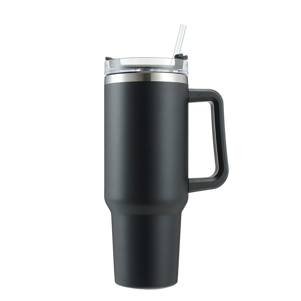 SleekTumbler - Stainless Steel Tumbler with Hard Straw, Insulation, Handle and Lid