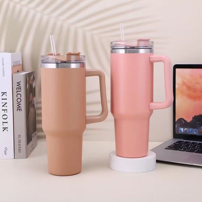 SleekTumbler - Stainless Steel Tumbler with Hard Straw, Insulation, Handle and Lid
