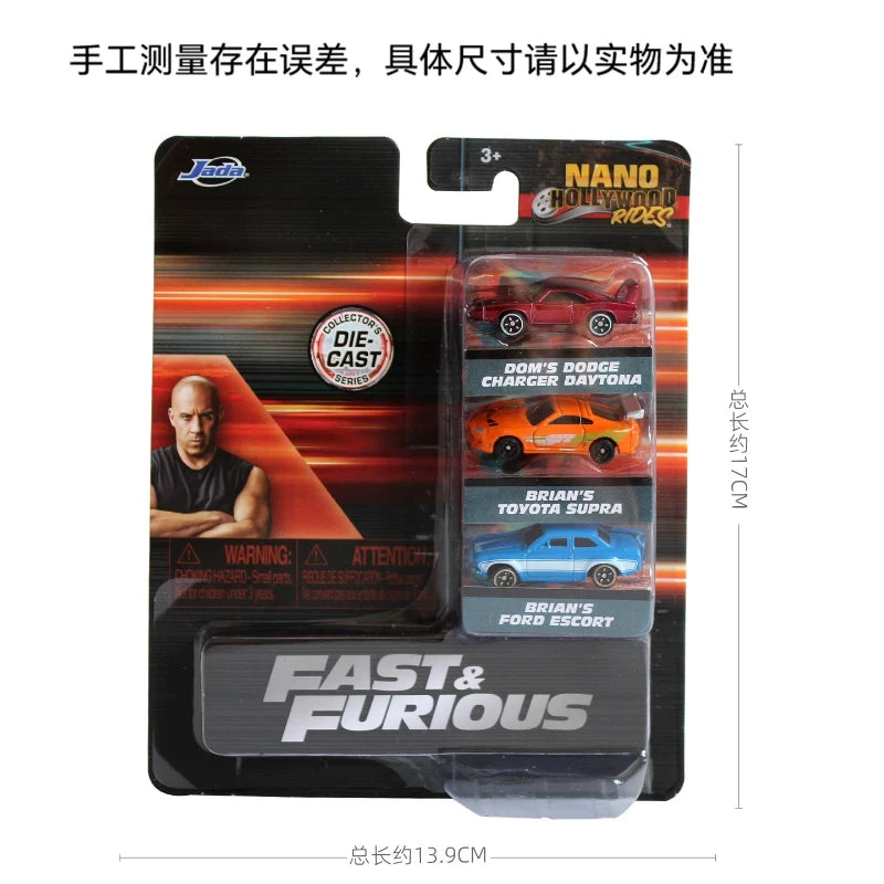 Jada Fast & Furious Mini Alloy Vehicle Car Model 3-pack Miniature Car Die-Cast Car Collection Ornament Boys Girls Surprise Gifts