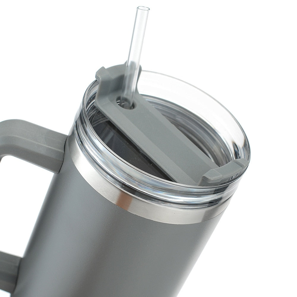 SleekTumbler - Stainless Steel Tumbler with Hard Straw, Insulation, Handle and Lid