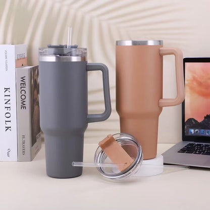 SleekTumbler - Stainless Steel Tumbler with Hard Straw, Insulation, Handle and Lid