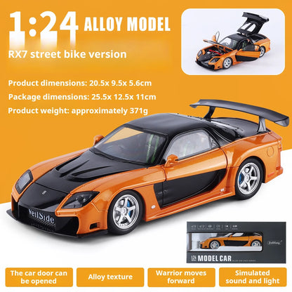 1:24 Boxed RX7 Fast & Furious 3 Han's Iconic Ride Exquisite Die-Cast Alloy Supercar Model Decorative Light & Sound Collect