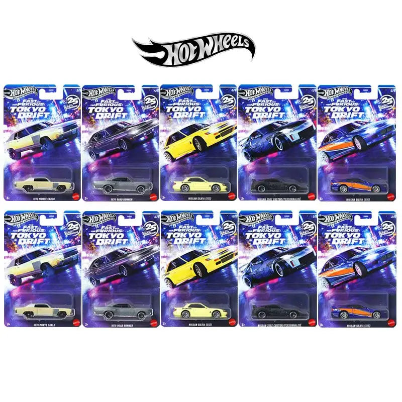 New Hot Wheels Fast & Furious Tokyo Drift Set HNR88 25Th Anniversary Series Nissan Chevrolet 1/64 Die-Cast Car Model Collection