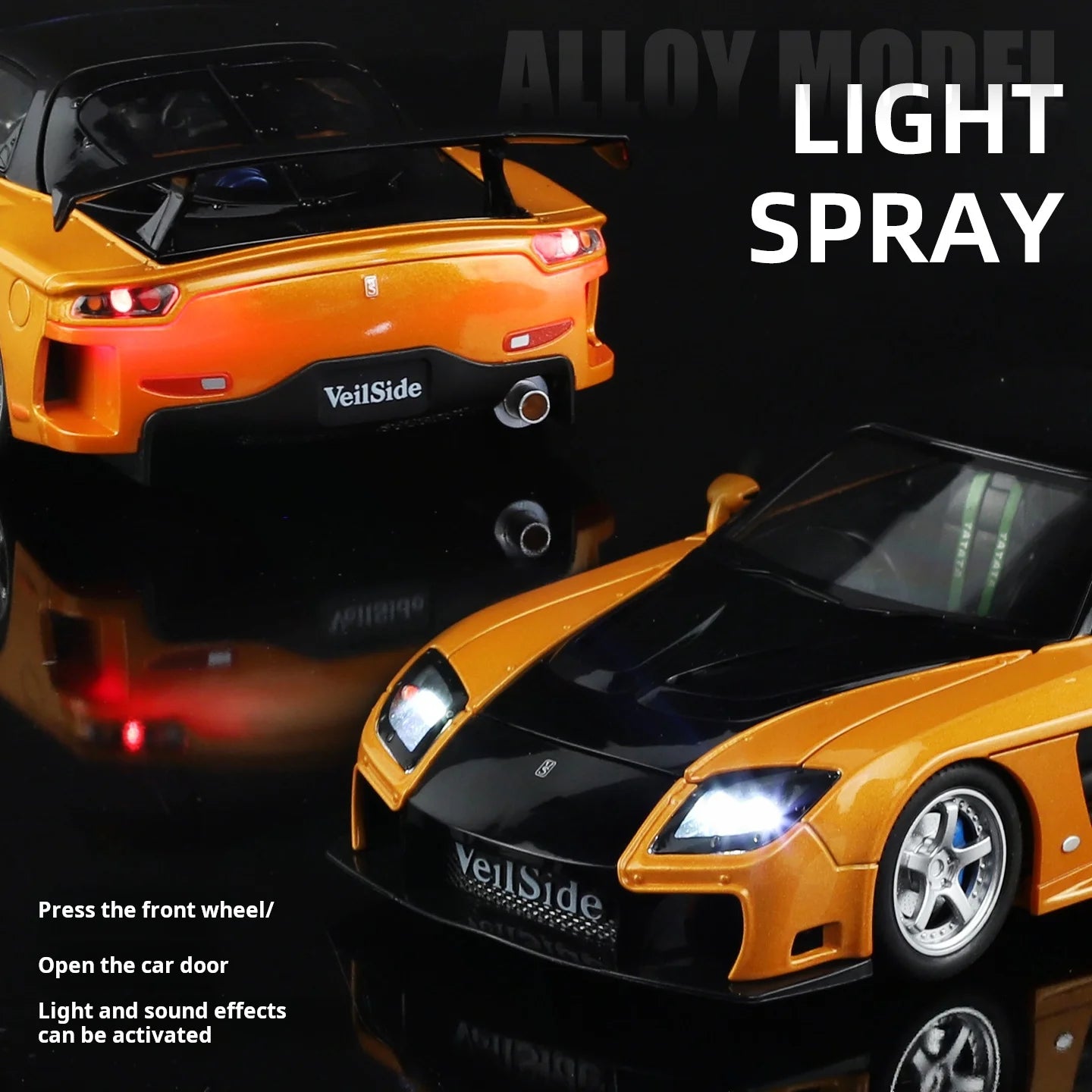 1:24 Boxed RX7 Fast & Furious 3 Han's Iconic Ride Exquisite Die-Cast Alloy Supercar Model Decorative Light & Sound Collect
