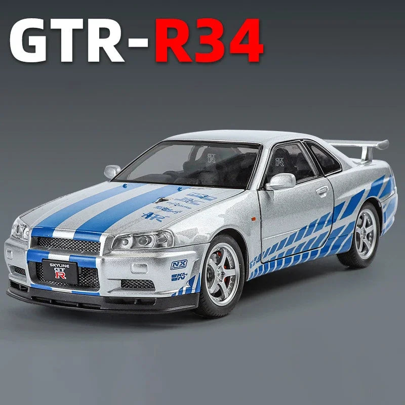 1:24 Nissan GTR R34 Skylin Fast & Furious Alloy Car Model Sound and Light Pull Back Toy Collectibles Gift