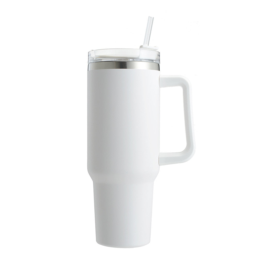 SleekTumbler - Stainless Steel Tumbler with Hard Straw, Insulation, Handle and Lid