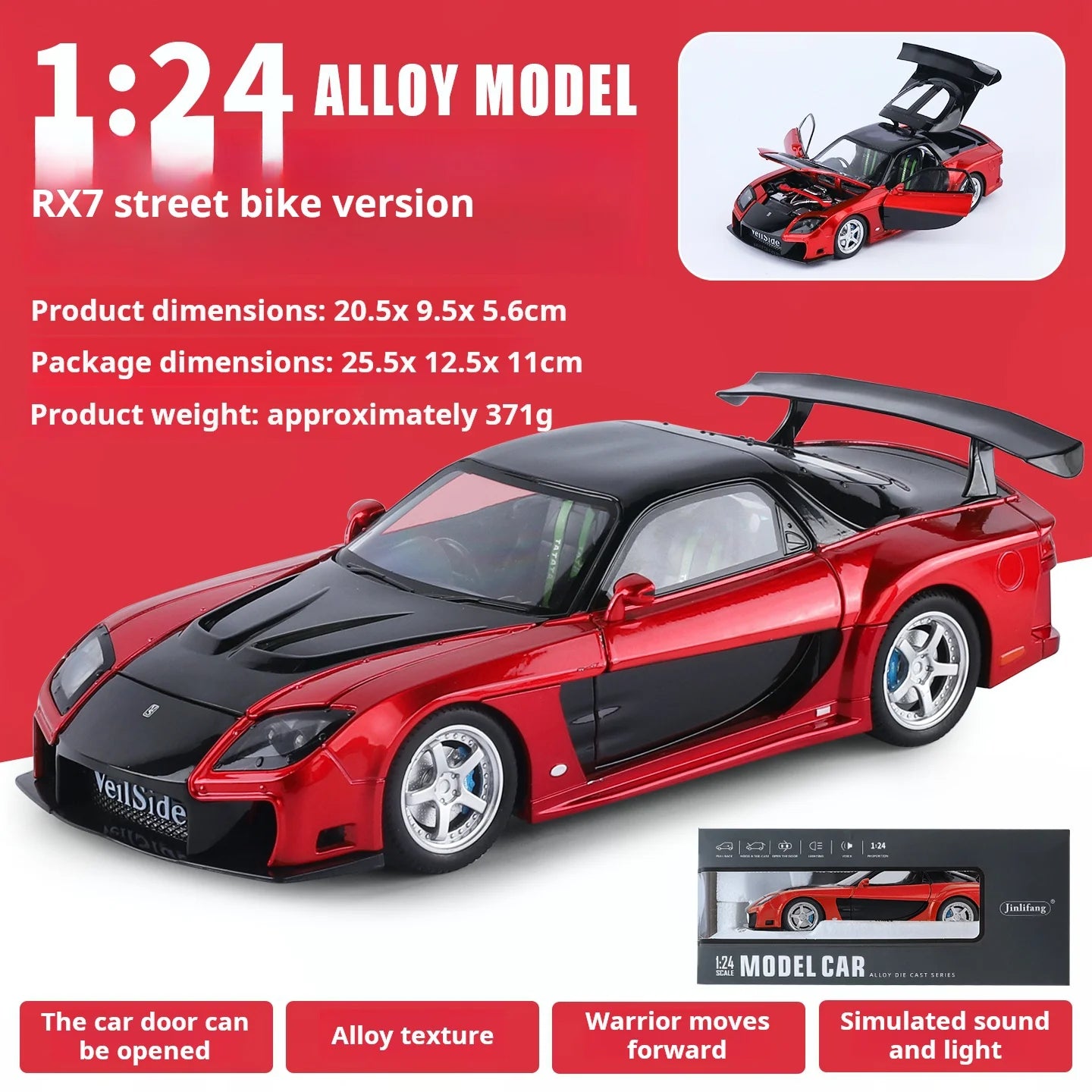 1:24 Boxed RX7 Fast & Furious 3 Han's Iconic Ride Exquisite Die-Cast Alloy Supercar Model Decorative Light & Sound Collect